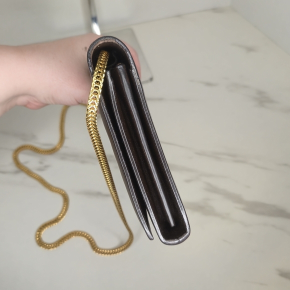 YSL Brown Leather Y-Ligne Clutch Pochette Shoulder Bag with Chain - Picture 4 of 12